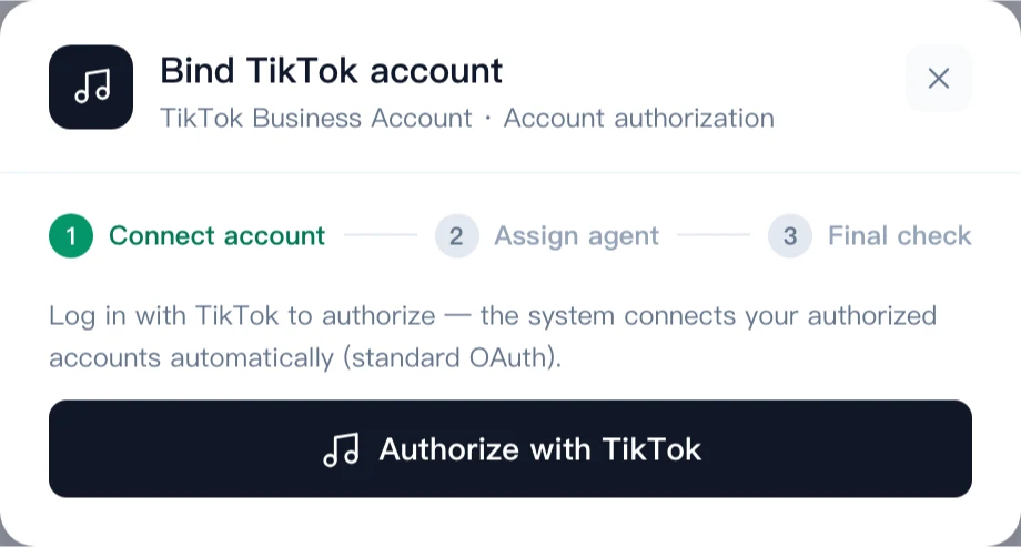 TikTok binding dialog with the authorize button