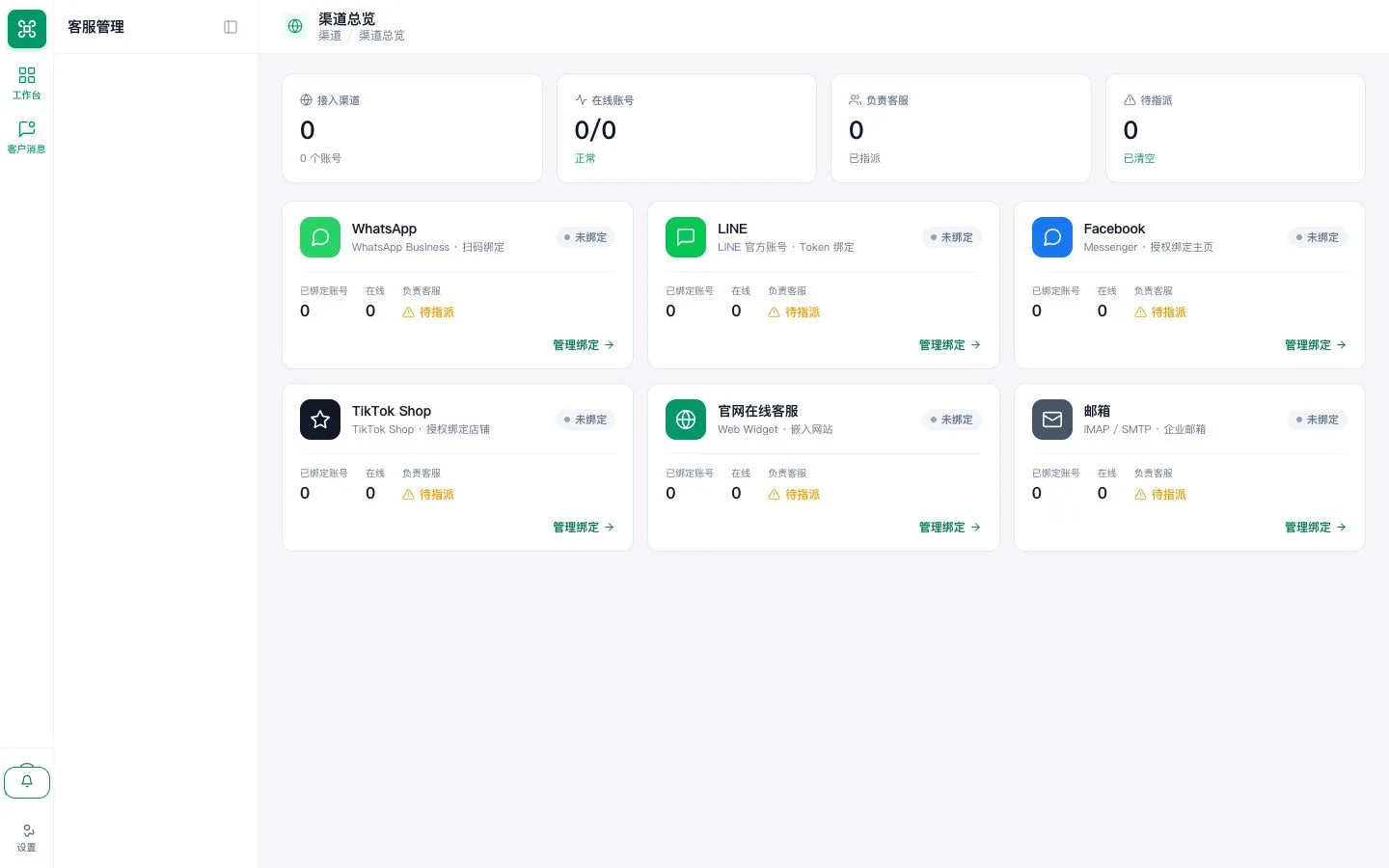 渠道设置页面,显示可连接的渠道