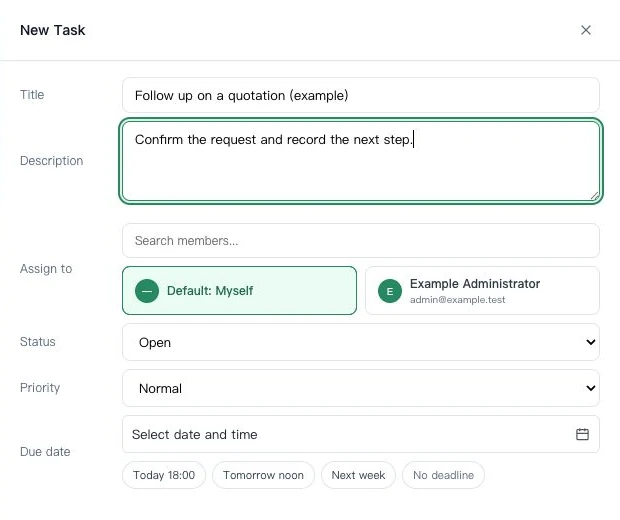 New Task form with assignment and due time